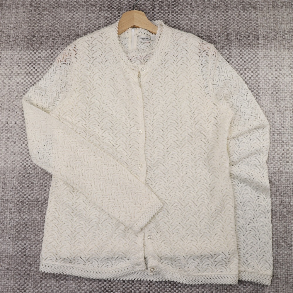 Vintage Japan Pointelle Knit Twinset Cream Cardigan Shell Set WPL 11935